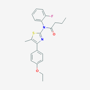 molecular formula C22H23FN2O2S B299896 N-[4-(4-ethoxyphenyl)-5-methyl-1,3-thiazol-2-yl]-N-(2-fluorophenyl)butanamide 