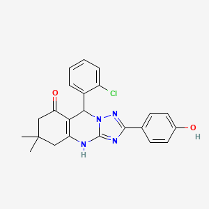 molecular formula C23H21ClN4O2 B2998979 9-(2-chlorophenyl)-2-(4-hydroxyphenyl)-6,6-dimethyl-5,6,7,9-tetrahydro-[1,2,4]triazolo[5,1-b]quinazolin-8(4H)-one CAS No. 540485-96-9