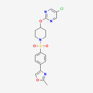 molecular formula C19H19ClN4O4S B2998982 4-[4-[4-(5-Chloropyrimidin-2-yl)oxypiperidin-1-yl]sulfonylphenyl]-2-methyl-1,3-oxazole CAS No. 2415569-86-5