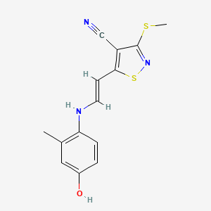 molecular formula C14H13N3OS2 B2998987 5-[2-(4-Hydroxy-2-methylanilino)vinyl]-3-(methylsulfanyl)-4-isothiazolecarbonitrile CAS No. 338751-30-7
