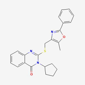 3-cyclopentyl-2-(((5-methyl-2-phenyloxazol-4-yl)methyl)thio)quinazolin-4(3H)-one