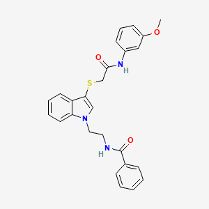 molecular formula C26H25N3O3S B2999012 N-(2-(3-((2-((3-methoxyphenyl)amino)-2-oxoethyl)thio)-1H-indol-1-yl)ethyl)benzamide CAS No. 862826-43-5