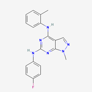 molecular formula C19H17FN6 B2999035 N~6~-(4-氟苯基)-1-甲基-N~4~-(2-甲苯基)-1H-吡唑并[3,4-d]嘧啶-4,6-二胺 CAS No. 896005-20-2