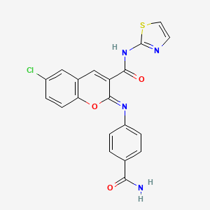 molecular formula C20H13ClN4O3S B2999044 (2Z)-2-[(4-carbamoylphenyl)imino]-6-chloro-N-(1,3-thiazol-2-yl)-2H-chromene-3-carboxamide CAS No. 1327181-35-0