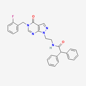 molecular formula C28H24FN5O2 B2999045 N-(2-(5-(2-fluorobenzyl)-4-oxo-4,5-dihydro-1H-pyrazolo[3,4-d]pyrimidin-1-yl)ethyl)-2,2-diphenylacetamide CAS No. 922137-45-9