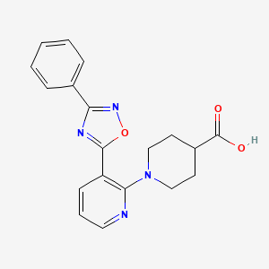 molecular formula C19H18N4O3 B2999046 1-[3-(3-Phenyl-1,2,4-oxadiazol-5-yl)pyridin-2-yl]piperidine-4-carboxylic acid CAS No. 1223888-31-0