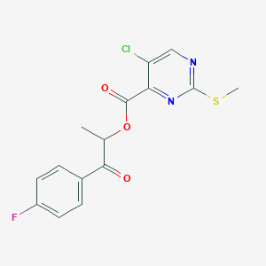 molecular formula C15H12ClFN2O3S B2999063 1-(4-Fluorophenyl)-1-oxopropan-2-yl 5-chloro-2-(methylsulfanyl)pyrimidine-4-carboxylate CAS No. 1110919-65-7