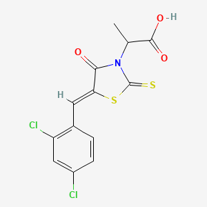 molecular formula C13H9Cl2NO3S2 B2999065 2-[(5Z)-5-[(2,4-dichlorophenyl)methylidene]-4-oxo-2-sulfanylidene-1,3-thiazolidin-3-yl]propanoic acid CAS No. 1261158-90-0