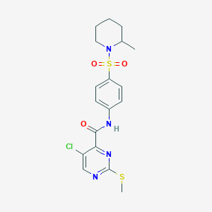 molecular formula C18H21ClN4O3S2 B2999076 5-chloro-N-{4-[(2-methylpiperidin-1-yl)sulfonyl]phenyl}-2-(methylsulfanyl)pyrimidine-4-carboxamide CAS No. 879945-02-5