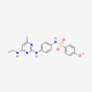 molecular formula C20H23N5O3S B2999077 N-(4-((4-(ethylamino)-6-methylpyrimidin-2-yl)amino)phenyl)-4-methoxybenzenesulfonamide CAS No. 923186-43-0
