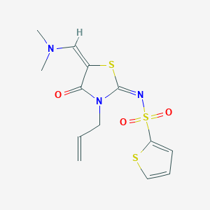 molecular formula C13H15N3O3S3 B2999081 (E)-N-((E)-3-烯丙基-5-((二甲基氨基)甲亚)-4-酮噻唑烷-2-亚基)噻吩-2-磺酰胺 CAS No. 725711-30-8