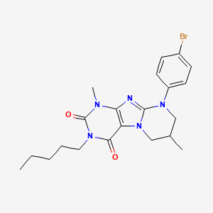 molecular formula C21H26BrN5O2 B2999087 9-(4-溴苯基)-1,7-二甲基-3-戊基-6,7,8,9-四氢吡啶并[2,1-f]嘌呤-2,4(1H,3H)-二酮 CAS No. 876151-35-8