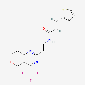 (E)-3-(thiophen-2-yl)-N-(2-(4-(trifluoromethyl)-7,8-dihydro-5H-pyrano[4,3-d]pyrimidin-2-yl)ethyl)acrylamide