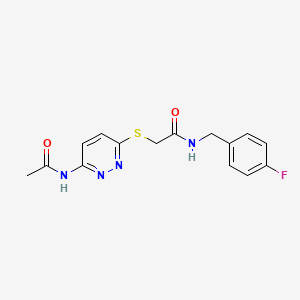molecular formula C15H15FN4O2S B2999104 2-((6-acetamidopyridazin-3-yl)thio)-N-(4-fluorobenzyl)acetamide CAS No. 1021091-41-7
