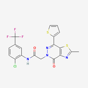 molecular formula C19H12ClF3N4O2S2 B2999113 N-(2-chloro-5-(trifluoromethyl)phenyl)-2-(2-methyl-4-oxo-7-(thiophen-2-yl)thiazolo[4,5-d]pyridazin-5(4H)-yl)acetamide CAS No. 954068-65-6
