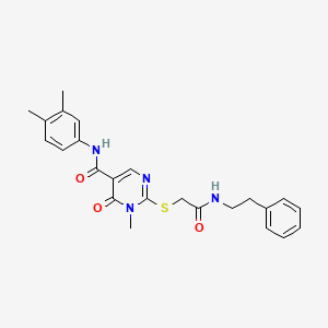 molecular formula C24H26N4O3S B2999114 N-(3,4-dimethylphenyl)-1-methyl-6-oxo-2-((2-oxo-2-(phenethylamino)ethyl)thio)-1,6-dihydropyrimidine-5-carboxamide CAS No. 894044-26-9