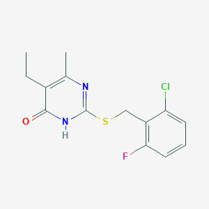 molecular formula C14H14ClFN2OS B2999118 2-((2-氯-6-氟苯甲基)硫)-5-乙基-6-甲基嘧啶-4(3H)-酮 CAS No. 552309-44-1