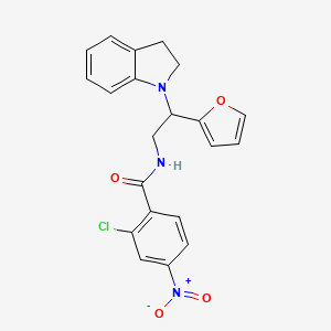 molecular formula C21H18ClN3O4 B2999125 2-chloro-N-(2-(furan-2-yl)-2-(indolin-1-yl)ethyl)-4-nitrobenzamide CAS No. 898458-20-3