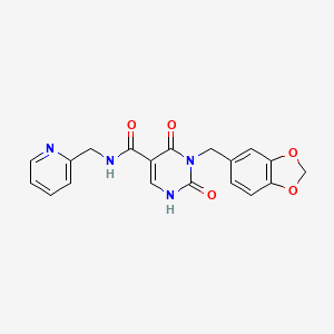 molecular formula C19H16N4O5 B2999129 3-(benzo[d][1,3]dioxol-5-ylmethyl)-2,4-dioxo-N-(pyridin-2-ylmethyl)-1,2,3,4-tetrahydropyrimidine-5-carboxamide CAS No. 1396760-87-4