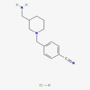 molecular formula C14H20ClN3 B2999143 4-((3-(Aminomethyl)piperidin-1-yl)methyl)benzonitrile hydrochloride CAS No. 1353973-79-1