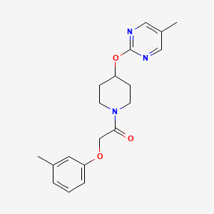 molecular formula C19H23N3O3 B2999162 2-(3-Methylphenoxy)-1-[4-(5-methylpyrimidin-2-yl)oxypiperidin-1-yl]ethanone CAS No. 2379986-99-7