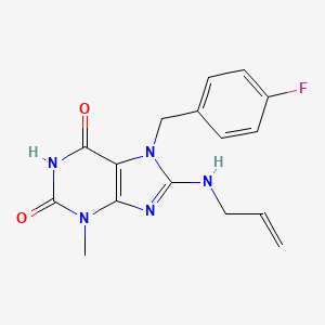 molecular formula C16H16FN5O2 B2999171 8-Allylamino-7-(4-fluoro-benzyl)-3-methyl-3,7-dihydro-purine-2,6-dione CAS No. 333755-63-8