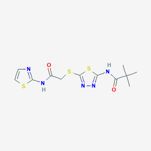 molecular formula C12H15N5O2S3 B2999174 N-(5-((2-oxo-2-(thiazol-2-ylamino)ethyl)thio)-1,3,4-thiadiazol-2-yl)pivalamide CAS No. 392299-48-8