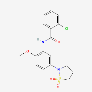 molecular formula C17H17ClN2O4S B2999182 2-chloro-N-(5-(1,1-dioxidoisothiazolidin-2-yl)-2-methoxyphenyl)benzamide CAS No. 946216-26-8