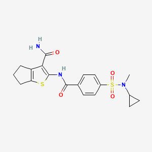 molecular formula C19H21N3O4S2 B2999183 2-(4-(N-cyclopropyl-N-methylsulfamoyl)benzamido)-5,6-dihydro-4H-cyclopenta[b]thiophene-3-carboxamide CAS No. 923392-05-6