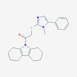 molecular formula C24H27N3OS B299919 9-{[(1-methyl-5-phenyl-1H-imidazol-2-yl)sulfanyl]acetyl}-2,3,4,5,6,7,8,9-octahydro-1H-carbazole 
