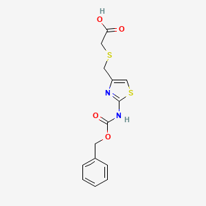 molecular formula C14H14N2O4S2 B2999197 2-[[2-(Phenylmethoxycarbonylamino)-1,3-thiazol-4-yl]methylsulfanyl]acetic acid CAS No. 2287314-40-1