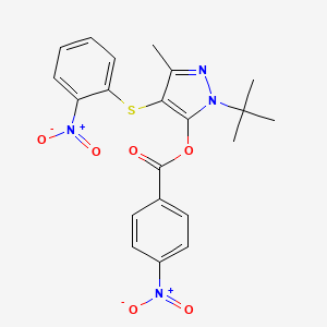 molecular formula C21H20N4O6S B2999199 [2-Tert-butyl-5-methyl-4-(2-nitrophenyl)sulfanylpyrazol-3-yl] 4-nitrobenzoate CAS No. 851127-69-0