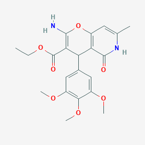 molecular formula C21H24N2O7 B2999202 ethyl 2-amino-7-methyl-5-oxo-4-(3,4,5-trimethoxyphenyl)-5,6-dihydro-4H-pyrano[3,2-c]pyridine-3-carboxylate CAS No. 879624-09-6