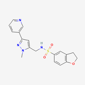 molecular formula C18H18N4O3S B2999203 N-((1-甲基-3-(吡啶-3-基)-1H-吡唑-5-基)甲基)-2,3-二氢苯并呋喃-5-磺酰胺 CAS No. 2034511-56-1