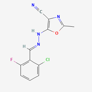 molecular formula C12H8ClFN4O B2999218 (E)-5-(2-(2-chloro-6-fluorobenzylidene)hydrazinyl)-2-methyloxazole-4-carbonitrile CAS No. 620586-17-6