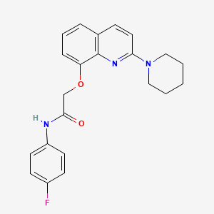 molecular formula C22H22FN3O2 B2999223 N-(4-fluorophenyl)-2-((2-(piperidin-1-yl)quinolin-8-yl)oxy)acetamide CAS No. 923179-74-2