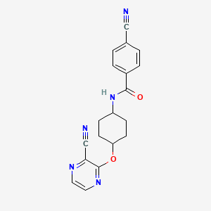 molecular formula C19H17N5O2 B2999225 4-氰基-N-((1r,4r)-4-((3-氰基吡嗪-2-基)氧基)环己基)苯甲酰胺 CAS No. 2034203-86-4