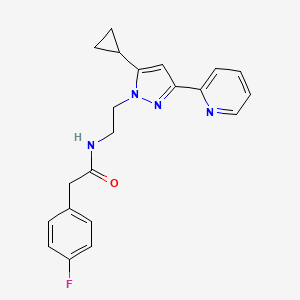 molecular formula C21H21FN4O B2999227 N-(2-(5-cyclopropyl-3-(pyridin-2-yl)-1H-pyrazol-1-yl)ethyl)-2-(4-fluorophenyl)acetamide CAS No. 1796989-79-1