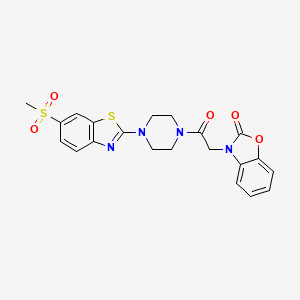 molecular formula C21H20N4O5S2 B2999230 3-(2-(4-(6-(methylsulfonyl)benzo[d]thiazol-2-yl)piperazin-1-yl)-2-oxoethyl)benzo[d]oxazol-2(3H)-one CAS No. 1169984-79-5