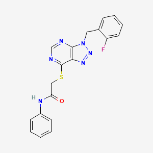 molecular formula C19H15FN6OS B2999234 2-[3-[(2-fluorophenyl)methyl]triazolo[4,5-d]pyrimidin-7-yl]sulfanyl-N-phenylacetamide CAS No. 863458-41-7