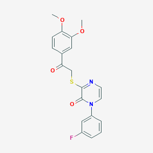 molecular formula C20H17FN2O4S B2999240 3-((2-(3,4-dimethoxyphenyl)-2-oxoethyl)thio)-1-(3-fluorophenyl)pyrazin-2(1H)-one CAS No. 946369-58-0