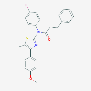 molecular formula C26H23FN2O2S B299925 N-(4-fluorophenyl)-N-[4-(4-methoxyphenyl)-5-methyl-1,3-thiazol-2-yl]-3-phenylpropanamide 