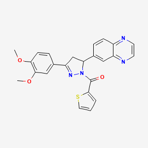 molecular formula C24H20N4O3S B2999258 (3-(3,4-dimethoxyphenyl)-5-(quinoxalin-6-yl)-4,5-dihydro-1H-pyrazol-1-yl)(thiophen-2-yl)methanone CAS No. 946202-15-9