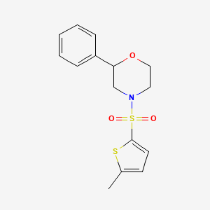 molecular formula C15H17NO3S2 B2999259 4-((5-Methylthiophen-2-yl)sulfonyl)-2-phenylmorpholine CAS No. 946234-50-0