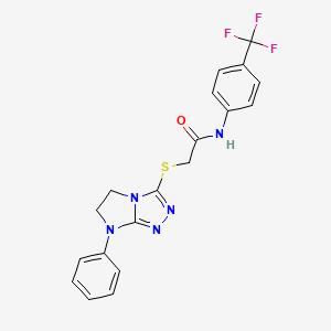 molecular formula C19H16F3N5OS B2999263 2-((7-phenyl-6,7-dihydro-5H-imidazo[2,1-c][1,2,4]triazol-3-yl)thio)-N-(4-(trifluoromethyl)phenyl)acetamide CAS No. 921881-50-7