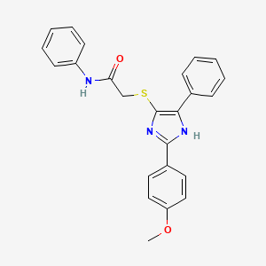 molecular formula C24H21N3O2S B2999269 2-((2-(4-甲氧基苯基)-5-苯基-1H-咪唑-4-基)硫代)-N-苯基乙酰胺 CAS No. 865657-35-8