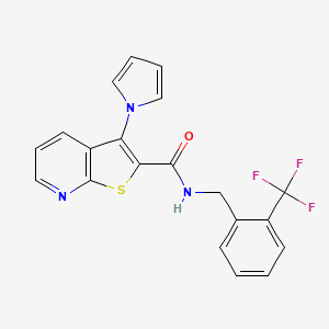 molecular formula C20H14F3N3OS B2999276 3-(1H-吡咯-1-基)-N-(2-(三氟甲基)苄基)噻吩并[2,3-b]吡啶-2-甲酰胺 CAS No. 1115873-34-1