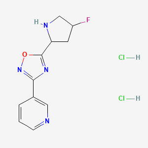 molecular formula C11H13Cl2FN4O B2999278 3-[5-(4-Fluoropyrrolidin-2-yl)-1,2,4-oxadiazol-3-yl]pyridine dihydrochloride CAS No. 2034395-66-7