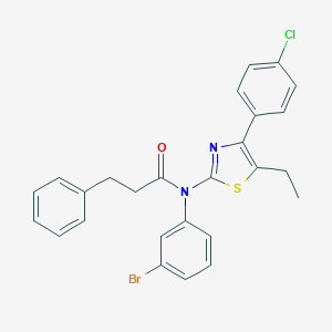 molecular formula C26H22BrClN2OS B299928 N-(3-bromophenyl)-N-[4-(4-chlorophenyl)-5-ethyl-1,3-thiazol-2-yl]-3-phenylpropanamide 