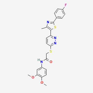 molecular formula C24H21FN4O3S2 B2999284 N-(3,4-dimethoxyphenyl)-2-((6-(2-(4-fluorophenyl)-4-methylthiazol-5-yl)pyridazin-3-yl)thio)acetamide CAS No. 1005304-81-3